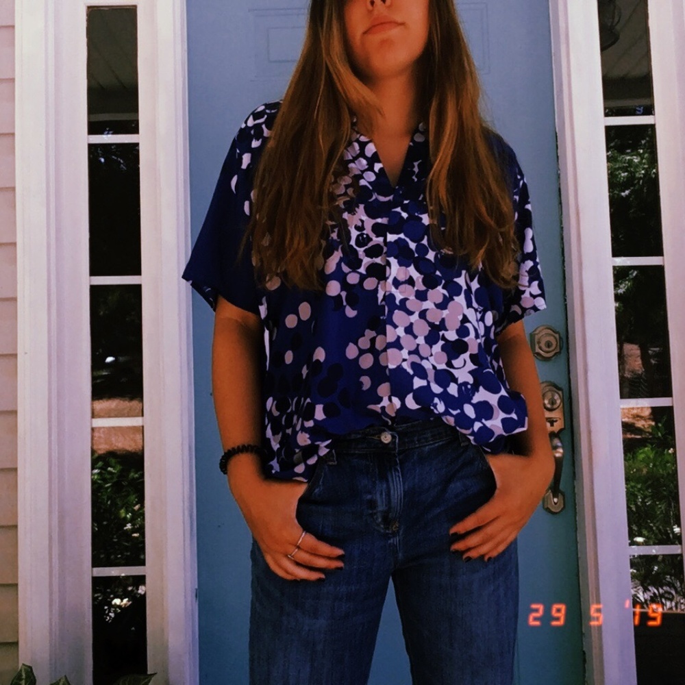 Blue, White & Black Polka Dot Blouse